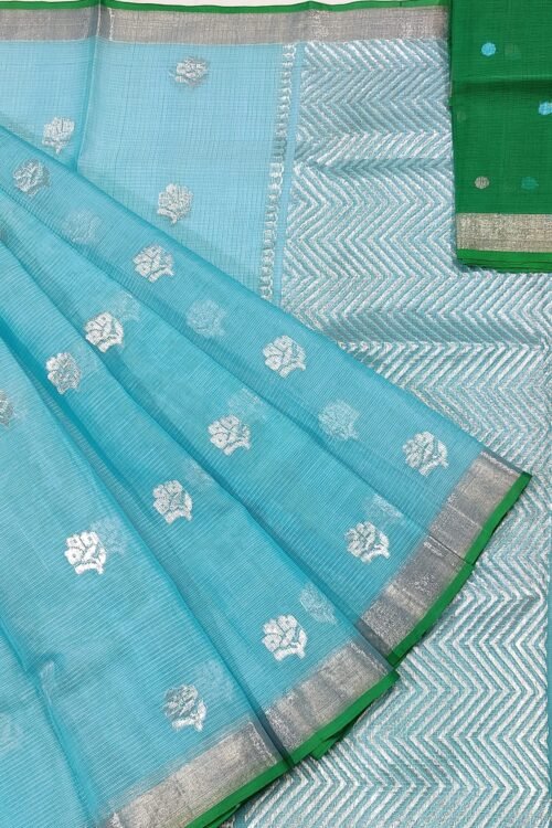 Zarikota Buta Saree Pink Light Blue