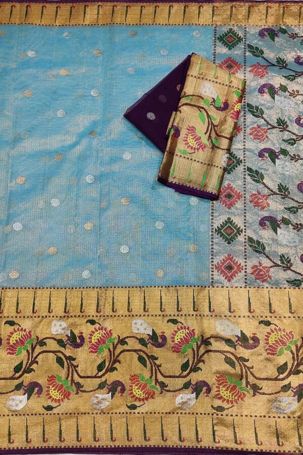 PURE GOLD TISSUE BIG PAITHANI BORDER ZARIKOTA HANDLOOM SAREE WITH BLOUSE_T 112 - Image 3