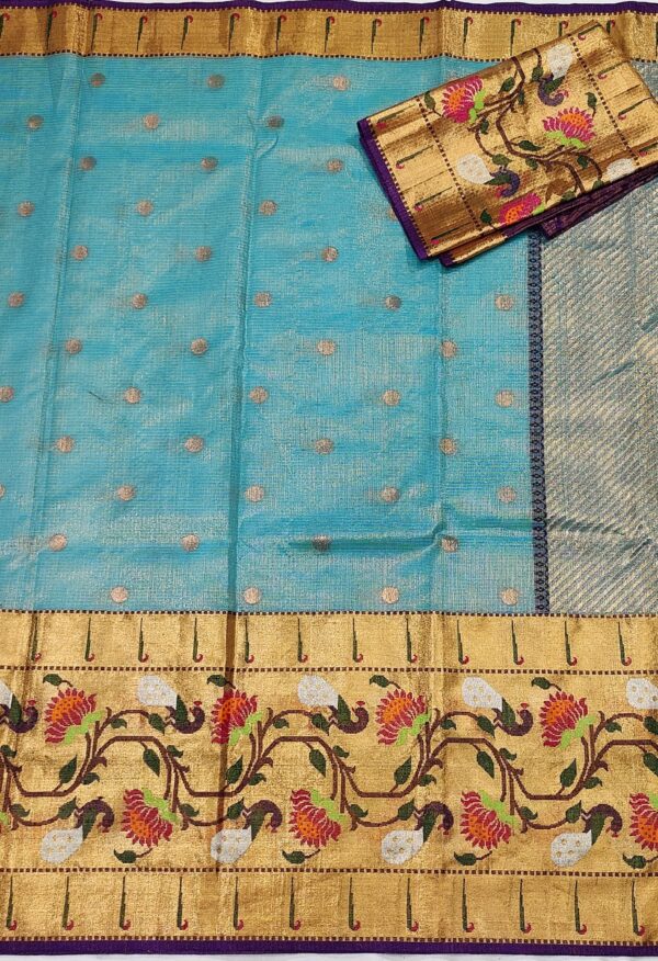 PURE TISSUE ZARIKOTA HANDLOOM SAREE WITH BLOUSE_T 129 - Image 3