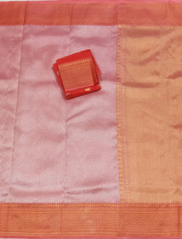 PURE SILVER ZAMAWAR WITH BOTH SIDE KANCHI GOLD BORDER ZARIKOTA HANDLOOM SAREE_Z21 - Image 3