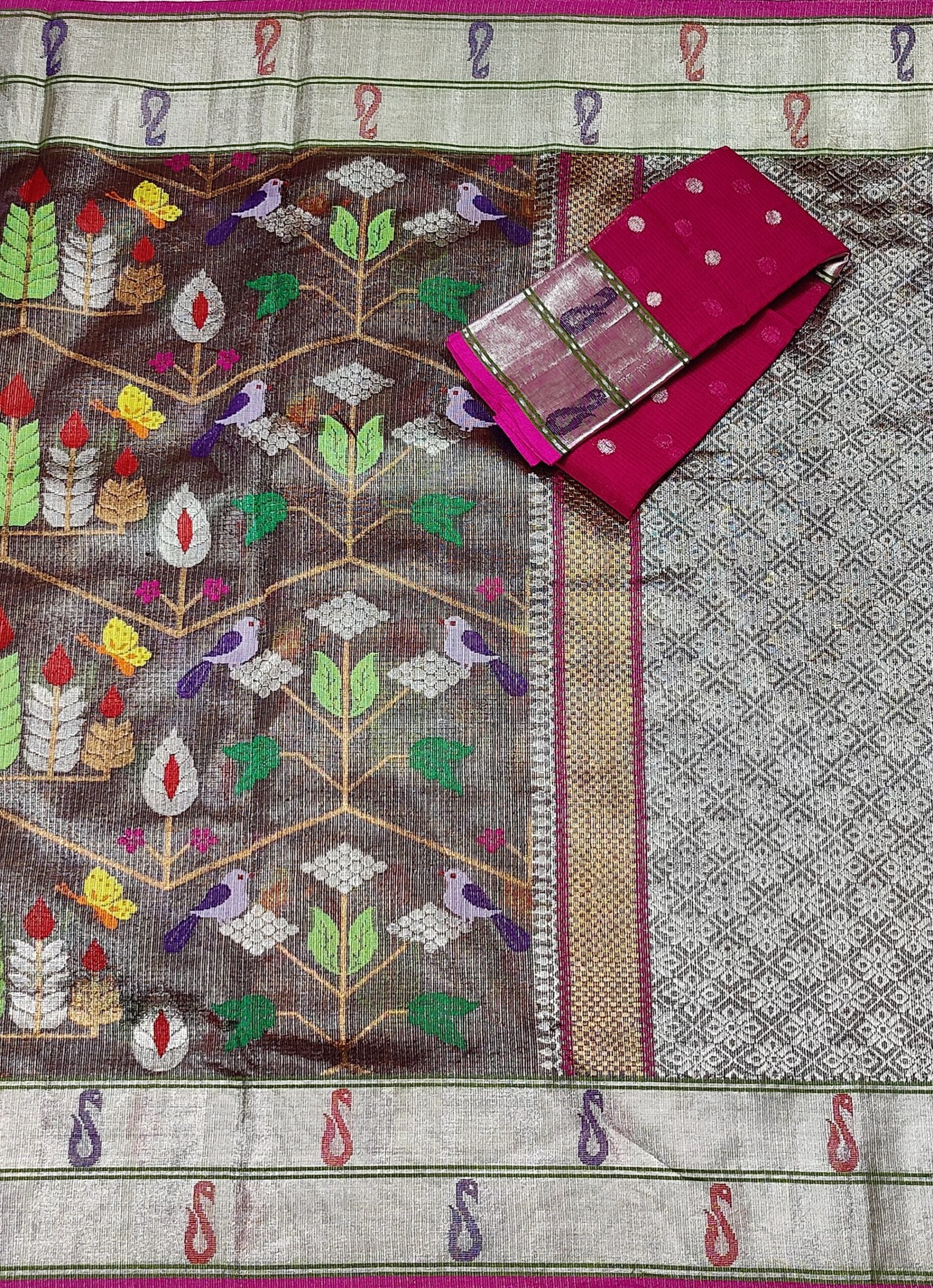 PURE SILVER TISEUE ALL OVER JAAL ZARIKOTA HANDLOOM SAREE WITH BLOUSE_T-65 - Image 3