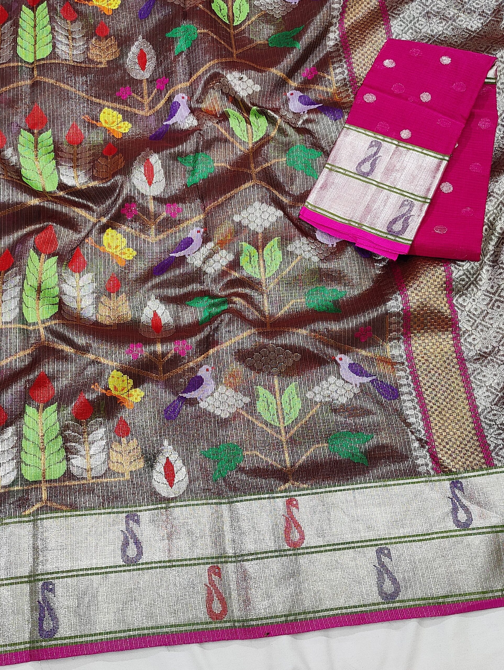 PURE SILVER TISEUE ALL OVER JAAL ZARIKOTA HANDLOOM SAREE WITH BLOUSE_T-65 - Image 2