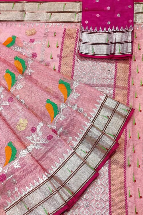 PURE SILVER TISEUE ALL OVER JAAL  ZARIKOTA HANDLOOM SAREE WITH BLOUSE_T-67