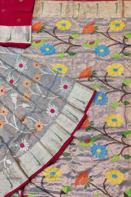 PURE GOLD TISEUE ALL OVER JAAL ZARIKOTA HANDLOOM SAREE WITH BLOUSE_T-14