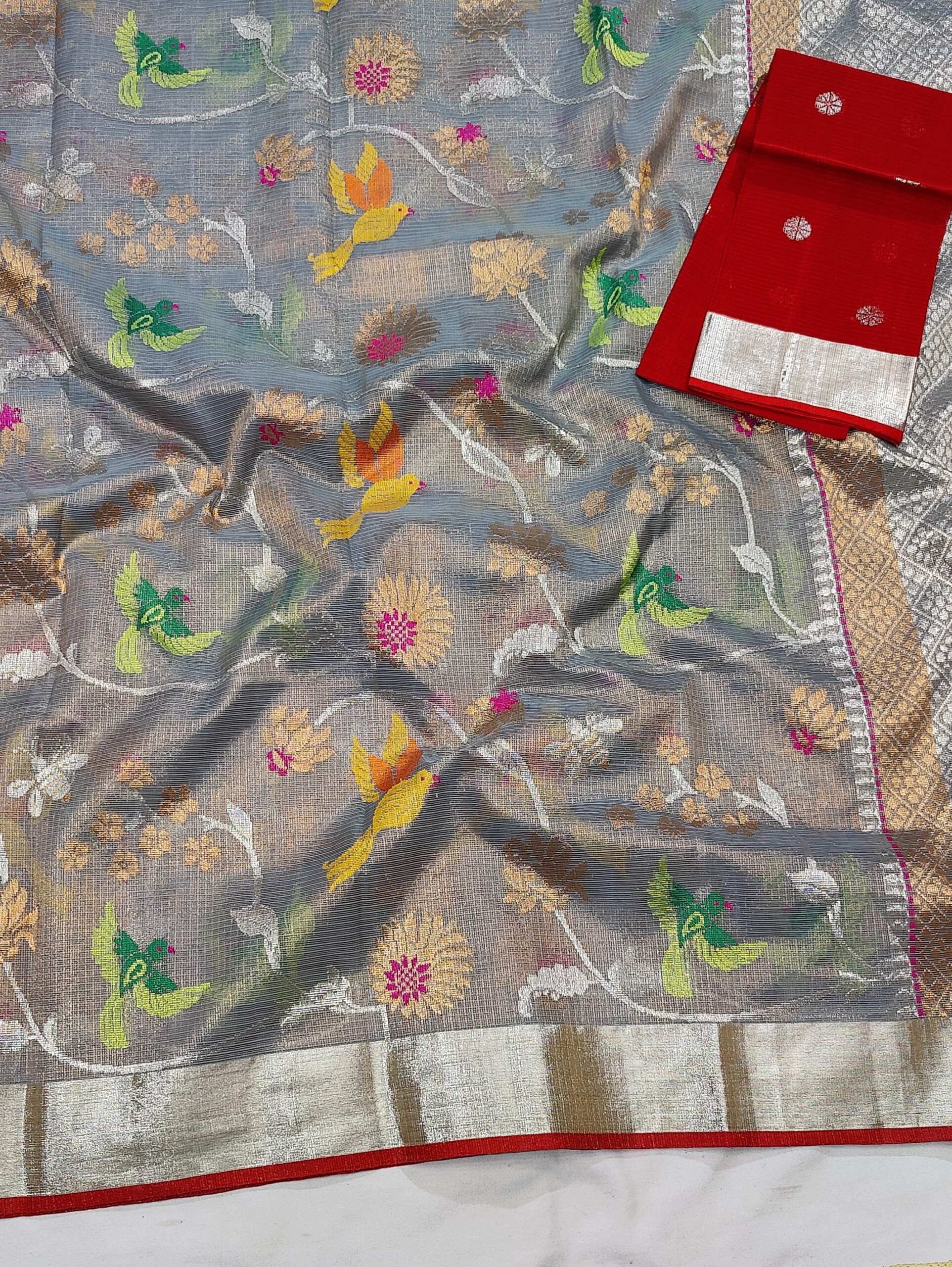 PURE GOLD TISEUE ALL OVER JAAL ZARIKOTA HANDLOOM SAREE WITH BLOUSE_T-54 - Image 2