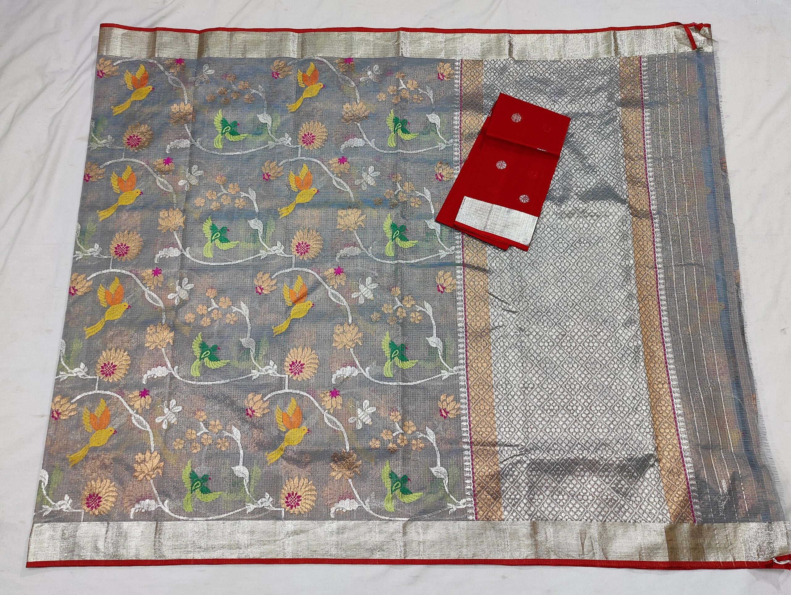 PURE GOLD TISEUE ALL OVER JAAL ZARIKOTA HANDLOOM SAREE WITH BLOUSE_T-54 - Image 4