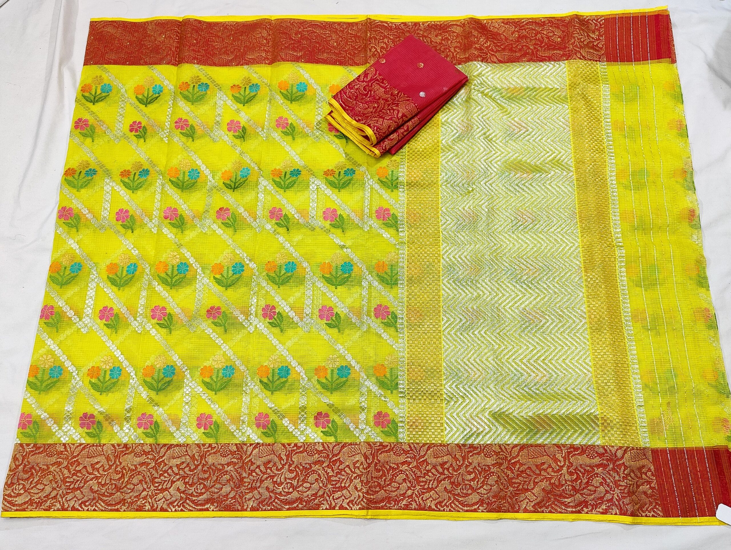 PURE ALL OVER JAAL ZARIKOTA HANDLOOM SAREE WITH BLOUSE B-58 - Image 4