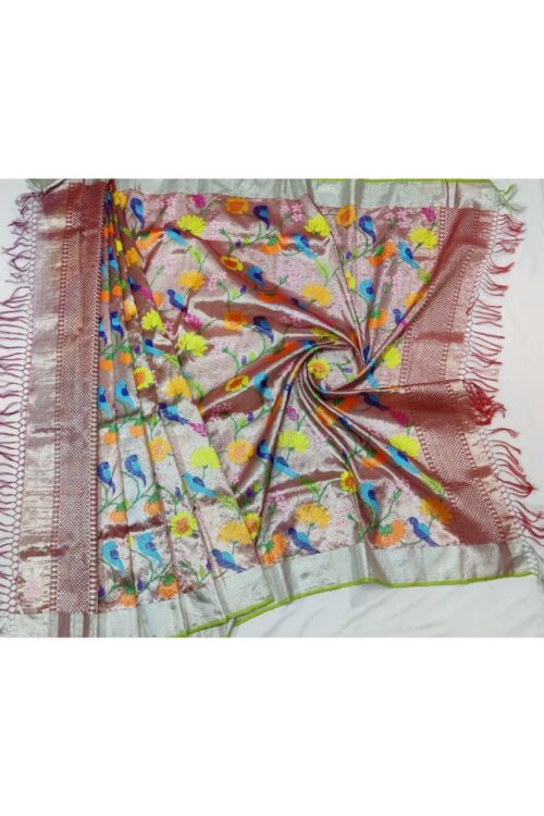 PURE SILVER DOUBLE TISSUE ALL OVER JAAL ZARIKOTA HANDLOOM DUPATTA D-55