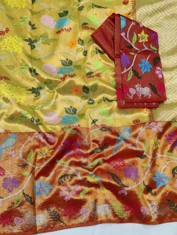 PURE GOLD DOUBLE TISSUE ZARIKOTA HANDLOOM SAREE T-37 - Image 2