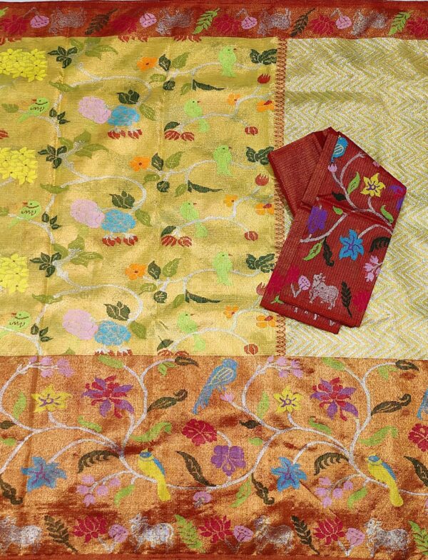 PURE GOLD DOUBLE TISSUE ZARIKOTA HANDLOOM SAREE T-37 - Image 3