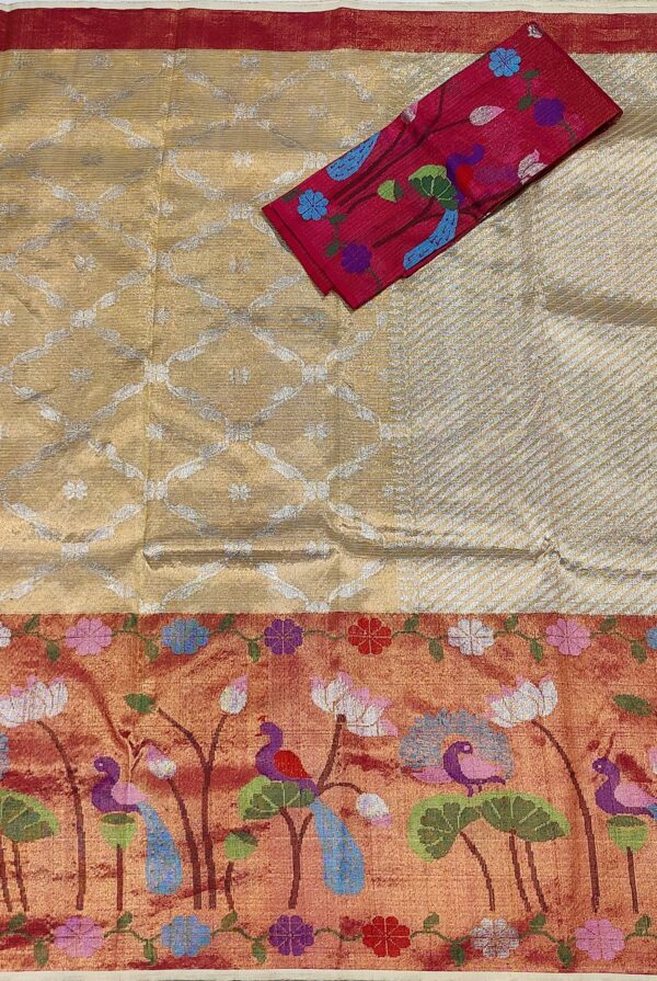 PURE GOLD DOUBLE TISSUE ZARIKOTA HANDLOOM SAREE T-38 - Image 3