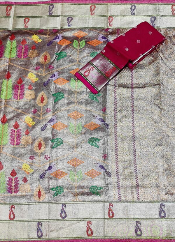 PURE SILVER DOUBLE TISSUE ZARIKOTA HANDLOOM SAREE T-33 - Image 3