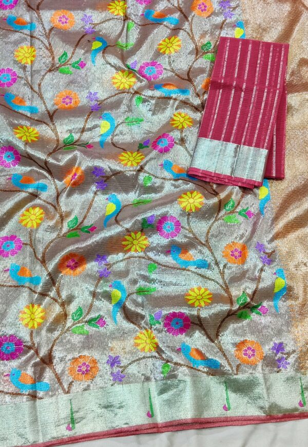 PURE SILVER DOUBLE ZARIKOTA HANDLOOM SAREE T-21 - Image 2