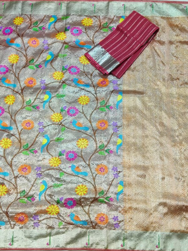 PURE SILVER DOUBLE ZARIKOTA HANDLOOM SAREE T-21 - Image 3