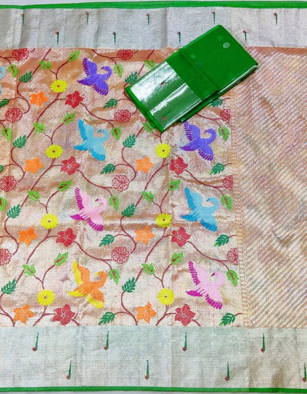 PURE SILVER DOUBLE ZARIKOTA HANDLOOM SAREE T-22 - Image 3