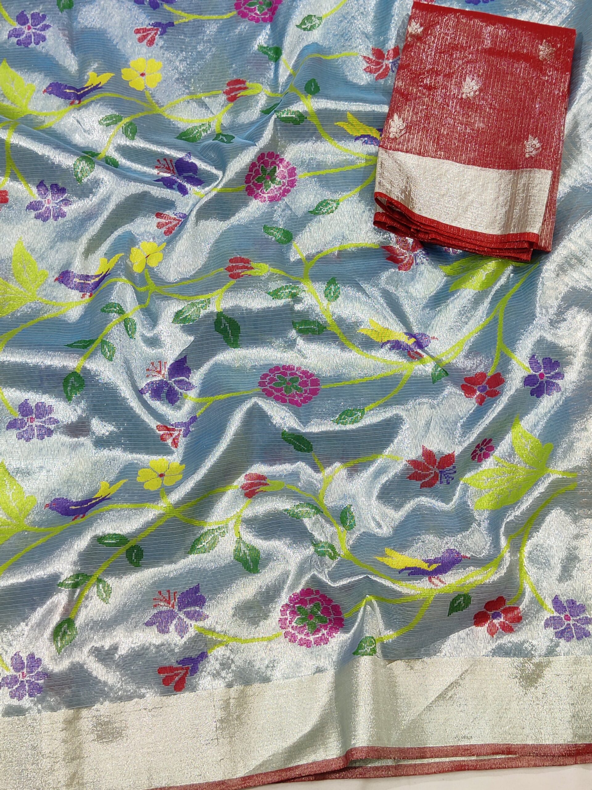 PURE SILVER DOUBLE ZARIKOTA HANDLOOM SAREE T-3 - Image 2