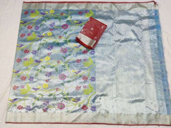 PURE SILVER DOUBLE ZARIKOTA HANDLOOM SAREE T-3 - Image 4