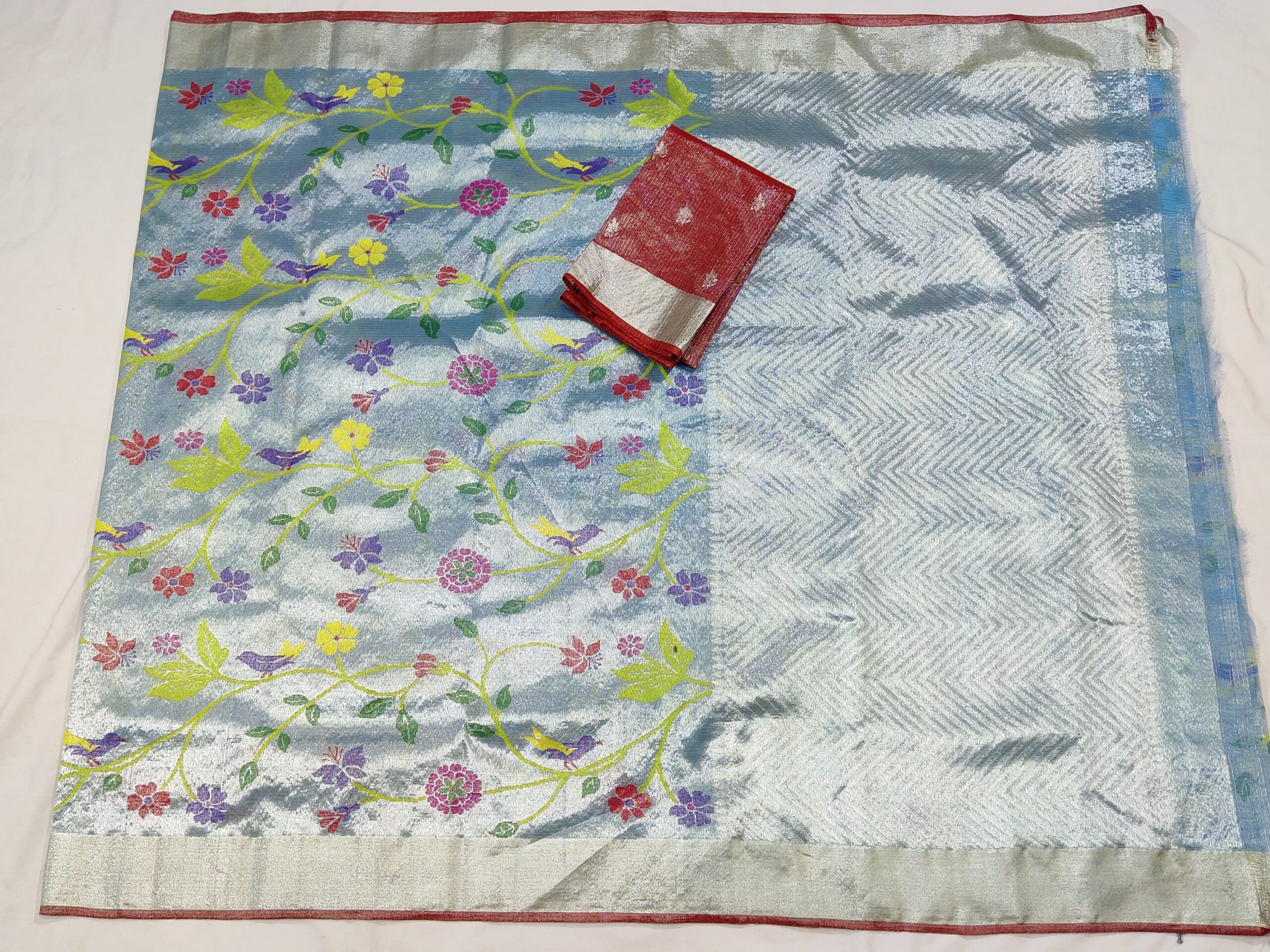 PURE SILVER DOUBLE ZARIKOTA HANDLOOM SAREE T-3 - Image 4
