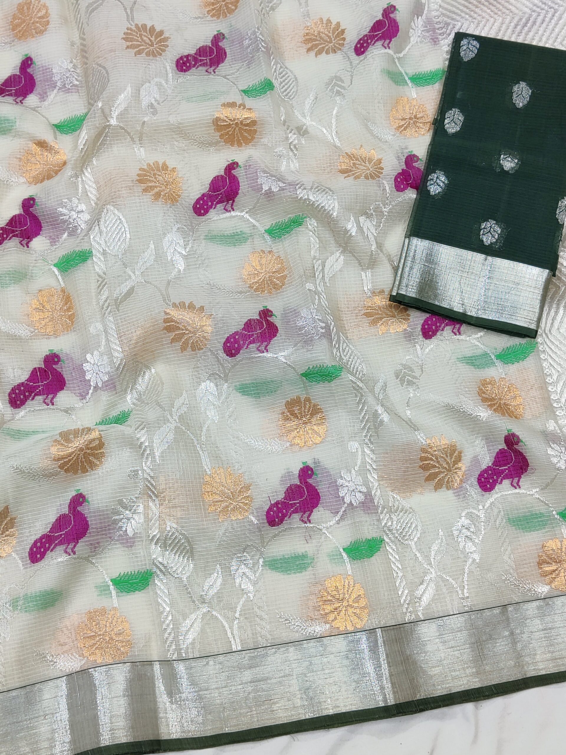 PURE ALL OVER JAAL ZARIKOTA HANDLOOM SAREE WITH BLOUSE B-75 - Image 2