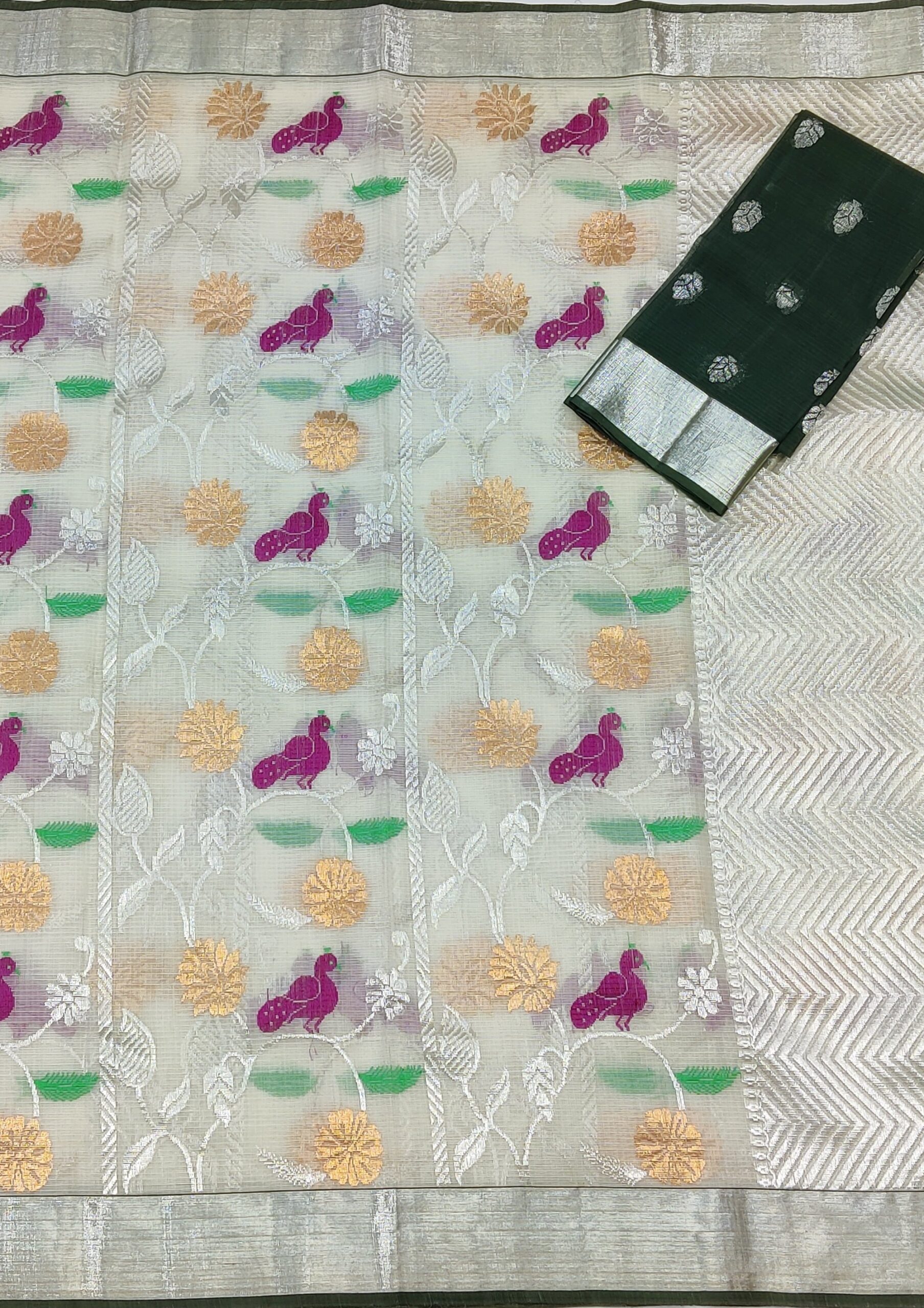 PURE ALL OVER JAAL ZARIKOTA HANDLOOM SAREE WITH BLOUSE B-75 - Image 3