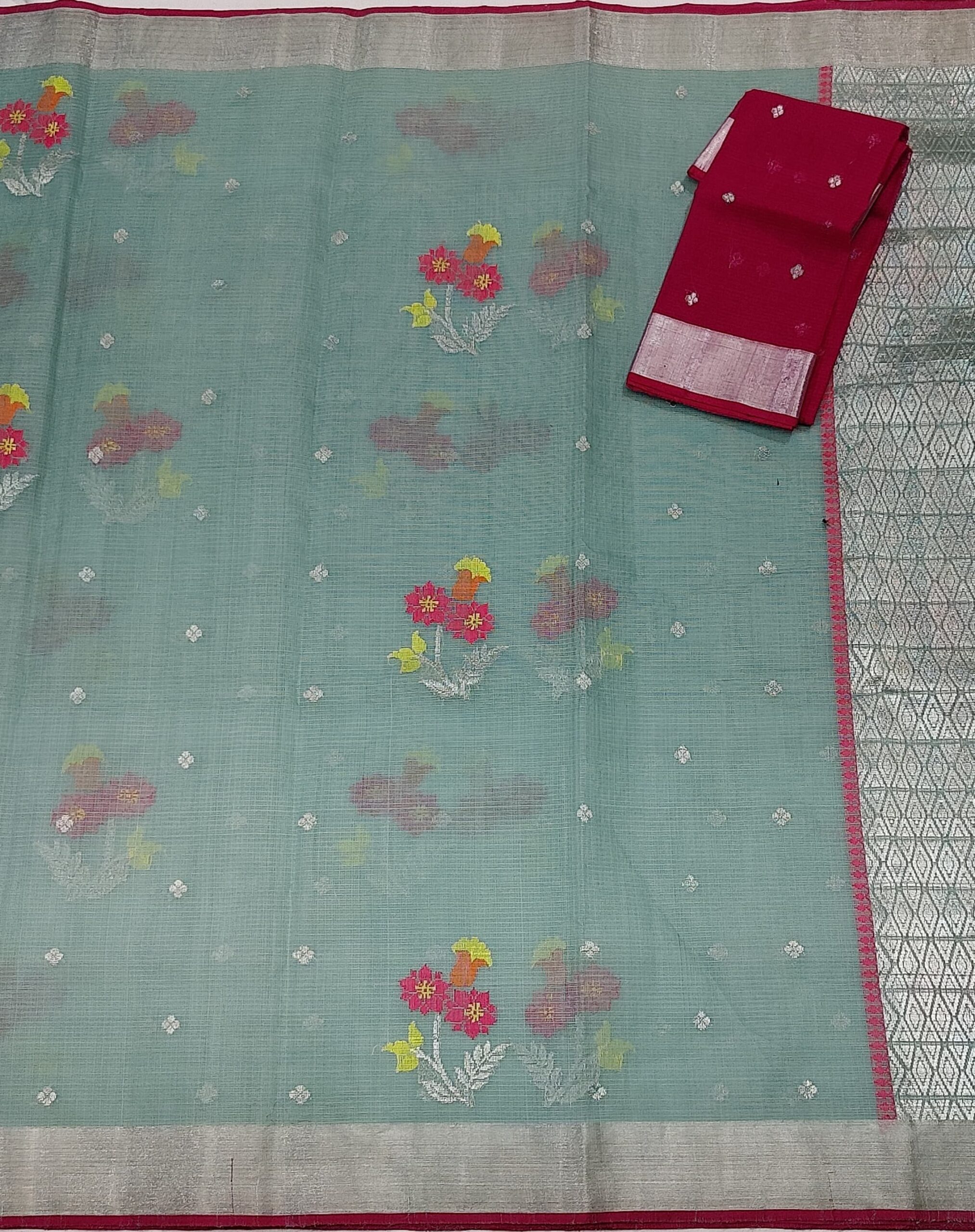 PURE ZARIKOTA HANDLOOM BUTA SAREE WITH BLOUSE B44 - Image 3