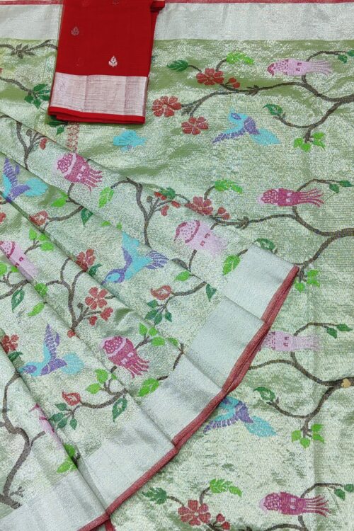PURE SILVER DOUBLE TISSUE ZARIKOTA HANDLOOM SAREE T-35