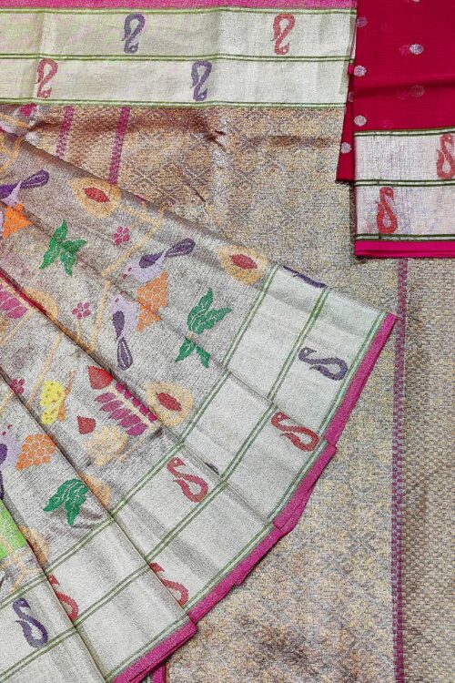 PURE SILVER DOUBLE TISSUE ZARIKOTA HANDLOOM SAREE T-33