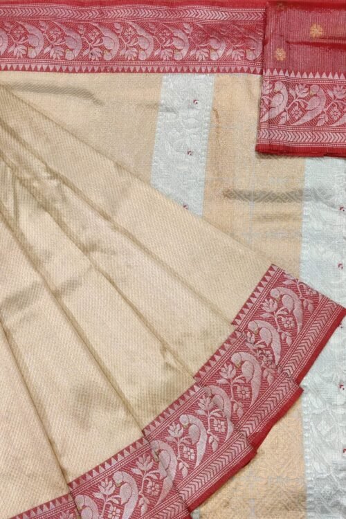 PURE SILVER TISSUE GOLD ZAMAWAR WITH BOTH SIDE BIG KANCHI BORDER ZARIKOTA HANDLOOM SAREE