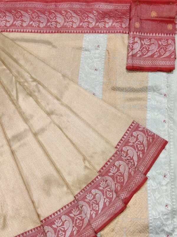 PURE SILVER TISSUE GOLD ZAMAWAR WITH BOTH SIDE BIG KANCHI BORDER ZARIKOTA HANDLOOM SAREE