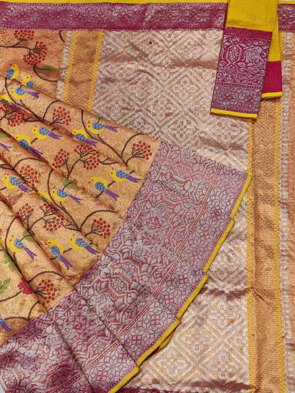 PURE GOLD DOUBLE TISSUE ALL OVER JAAL WITH BOTH SIDE KANCHI BORDER ZARIKOTA HANDLOOM SAREE_T-95
