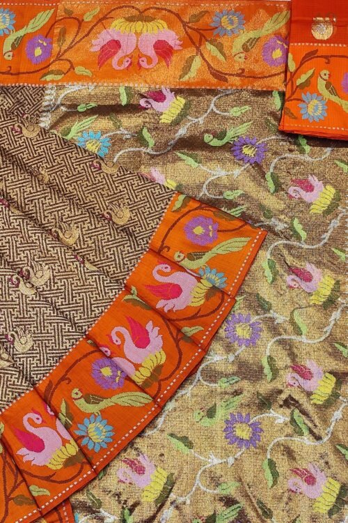 PURE GOLD ZAMAWAR WITH BOTH SIDE PAITHANI BORDER ZARIKOTA HANDLOOM SAREE_Z22