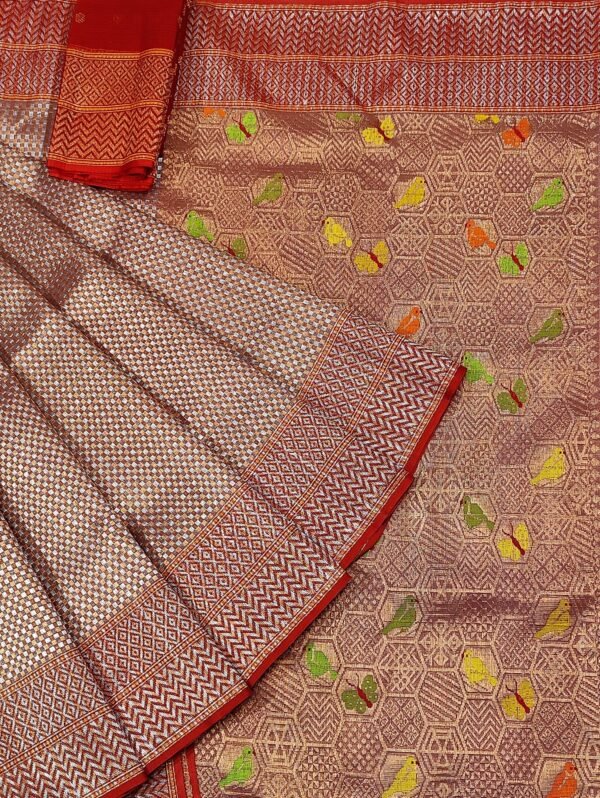 PURE GOLD + SILVER ZAMAWAR WITH BOTH SIDE KANCHI BORDER ZARIKOTA HANDLOOM SAREE_Z23