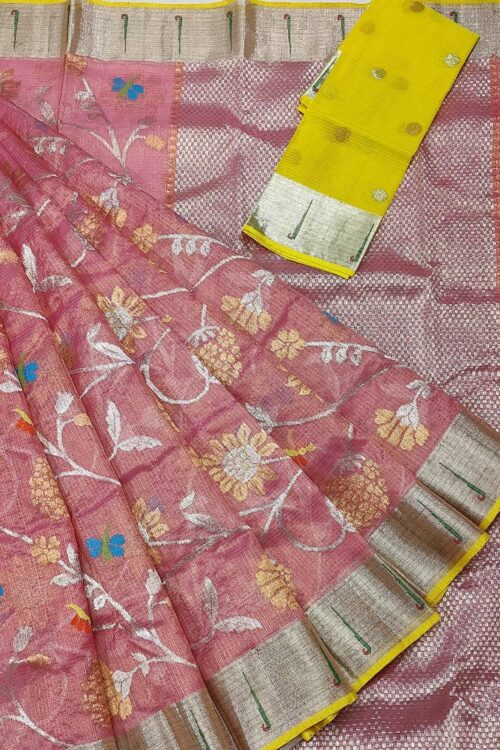 PURE GOLD TISEUE ALL OVER JAAL ZARIKOTA HANDLOOM SAREE WITH BLOUSE_T-42