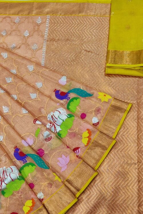 PURE GOLD TISEUE HALF SKIRT+ ALL OVER JAAL ZARIKOTA HANDLOOM SAREE WITH BLOUSE_T-39