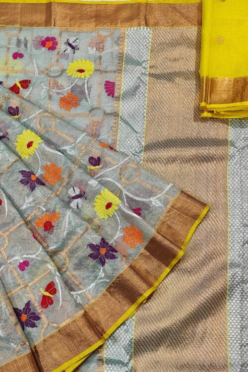 PURE GOLD TISEUE ALL OVER JAAL ZARIKOTA HANDLOOM SAREE WITH BLOUSE_T-32