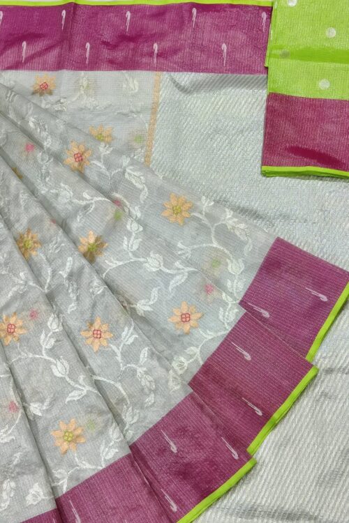PURE SILVER TISEUE ALL OVER JAAL ZARIKOTA HANDLOOM SAREE WITH BLOUSE_T-29