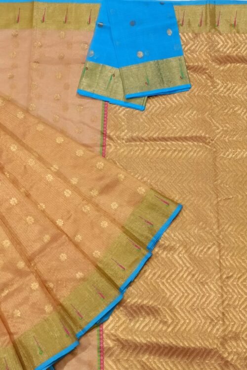 PURE GOLD TISEUE BUTTIS  ZARIKOTA HANDLOOM SAREE WITH BLOUSE_T-1