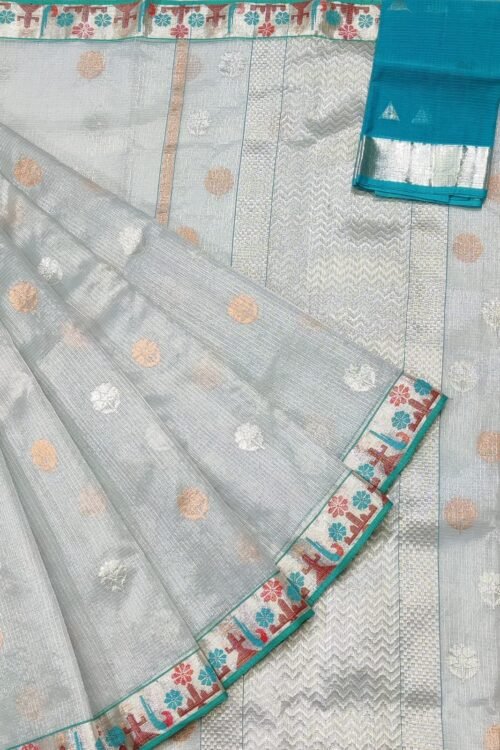 PURE SILVER TISEUE BOTH SIDE PAITHANI BORDER ZARIKOTA HANDLOOM SAREE WITH BLOUSE_T-21