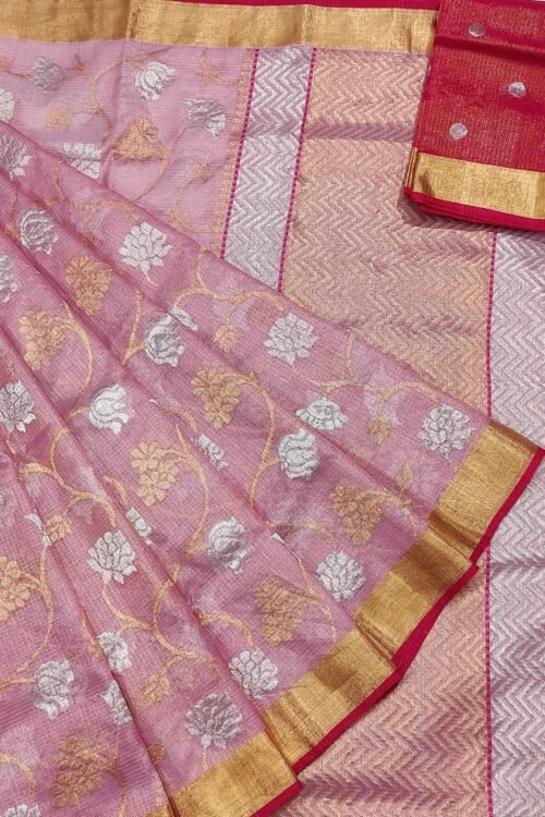 PURE GOLD TISEUE ALL OVER JAAL ZARIKOTA HANDLOOM SAREE WITH BLOUSE_T-8