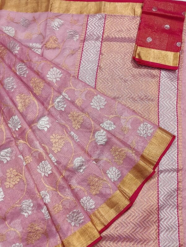 PURE GOLD TISEUE ALL OVER JAAL ZARIKOTA HANDLOOM SAREE WITH BLOUSE_T-8