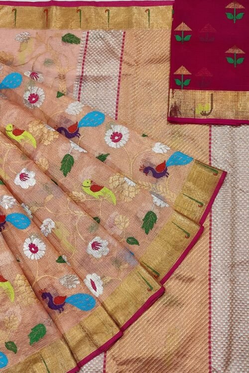 PURE GOLD TISEUE ALL OVER JAAL ZARIKOTA HANDLOOM SAREE WITH BLOUSE_T-3