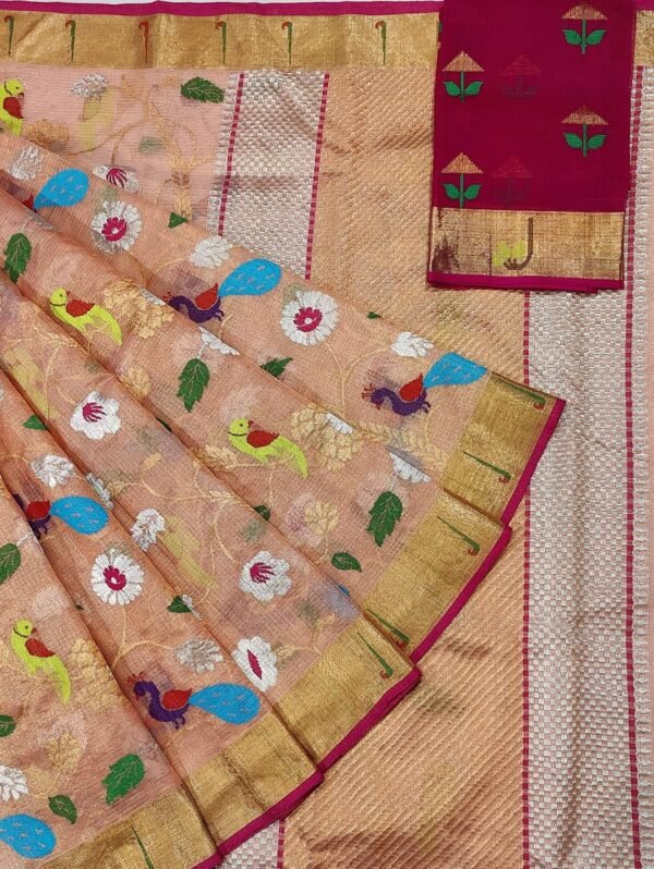 PURE GOLD TISEUE ALL OVER JAAL ZARIKOTA HANDLOOM SAREE WITH BLOUSE_T-3