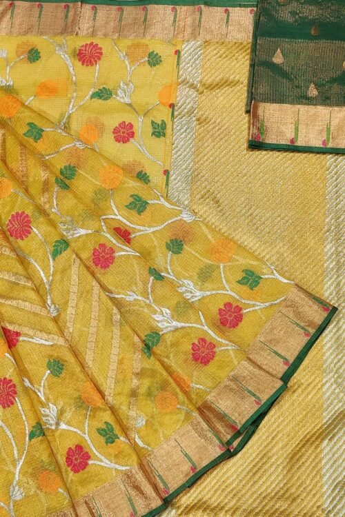 PURE GOLD TISEUE ALL OVER JAAL ZARIKOTA HANDLOOM SAREE WITH BLOUSE_T-4