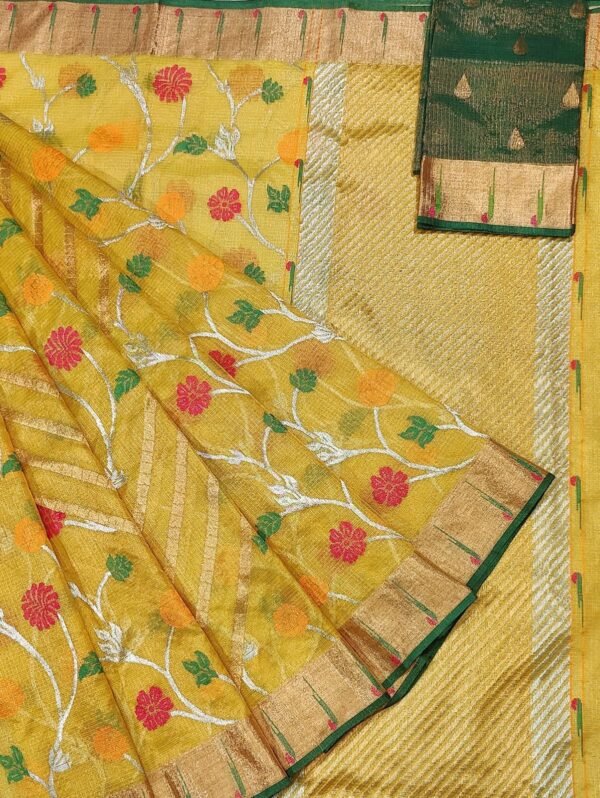 PURE GOLD TISEUE ALL OVER JAAL ZARIKOTA HANDLOOM SAREE WITH BLOUSE_T-4