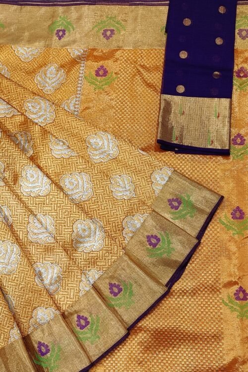 PURE TISEUE GOLD TISSUE GOLD ZAMAWAR ZARIKOTA HANDLOOM SAREE WITH BLOUSE_T-2