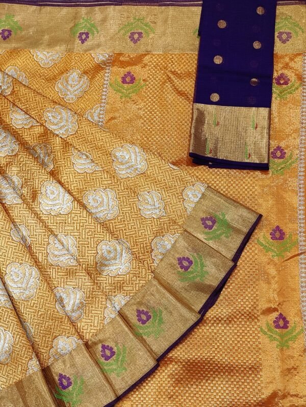 PURE TISEUE GOLD TISSUE GOLD ZAMAWAR ZARIKOTA HANDLOOM SAREE WITH BLOUSE_T-2