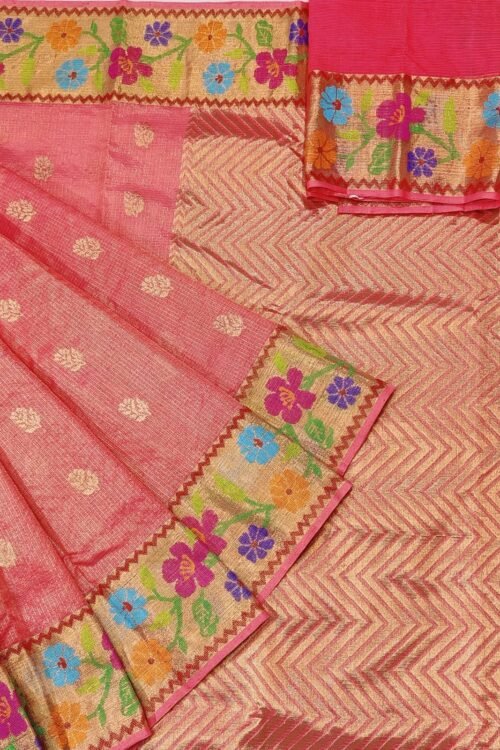 PURE GOLD TISEUE BOTH SIDE PAITHANI BORDER ZARIKOTA HANDLOOM SAREE WITH BLOUSE_T-1