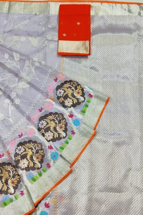 PURE SILVER TISEUE HALF SKIRT DESGIN + ALL OVER JAAL ZARIKOTA HANDLOOM SAREE WITH BLOUSE_T-91
