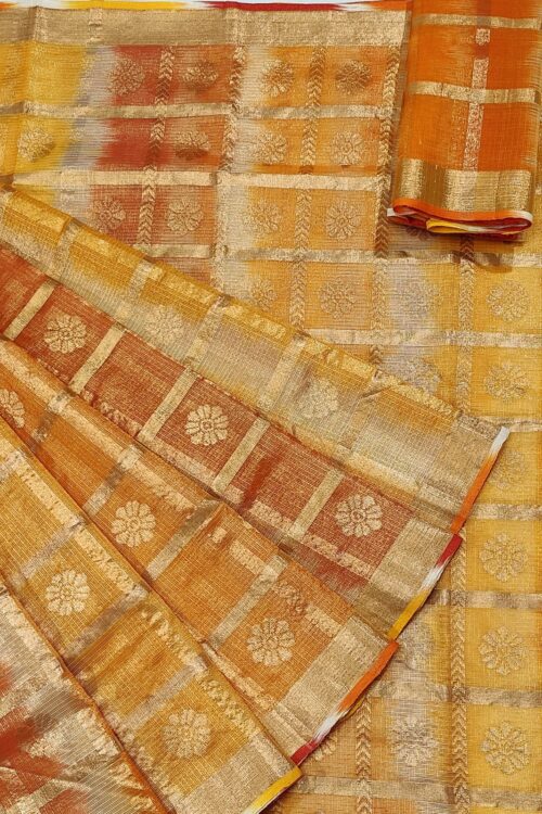 PURE GOLD TISEUE ALL OVER JAAL ZARIKOTA HANDLOOM SAREE WITH BLOUSE_T-88