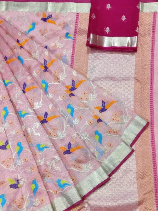 PURE SILVER TISEUE ALL OVER JAAL  ZARIKOTA HANDLOOM SAREE WITH BLOUSE_T-87